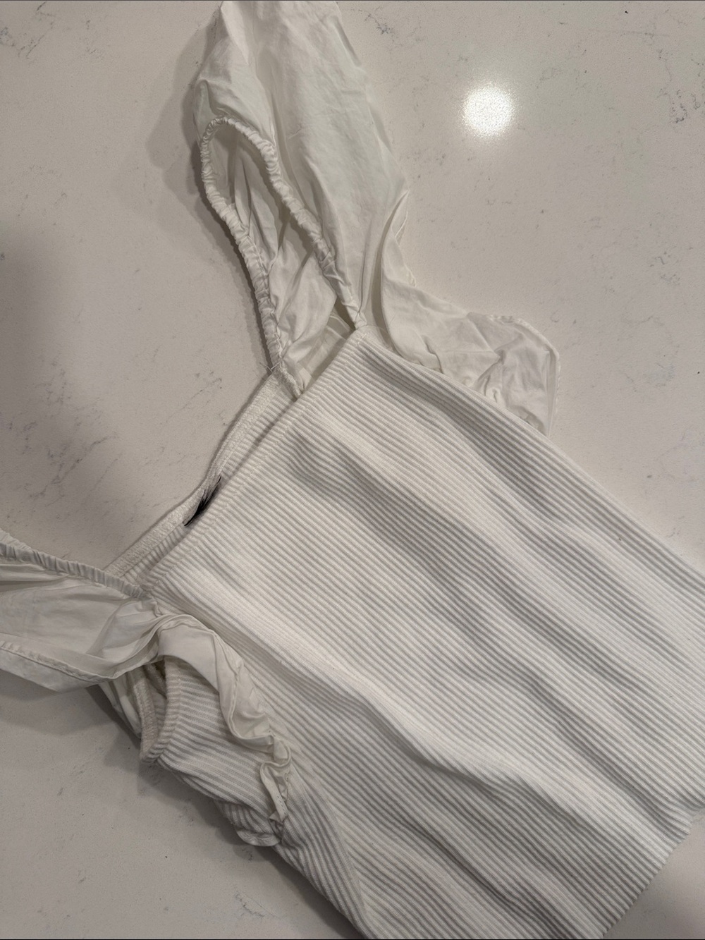 White Ribbed Square Neck Tank with Ruffle Straps